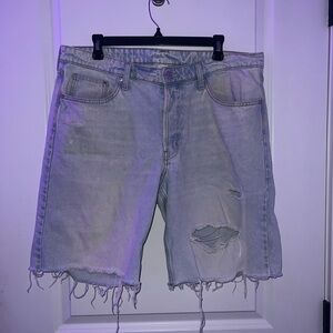 Casual Light Blue Distressed Denim Shorts